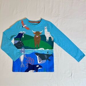 Mini Boden Animal Adventures Tee Boys 7-8 Y Long-Sleeve Tee Llama Whale Shark